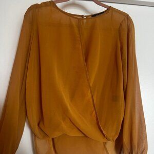 ARK & CO. Sheer Mustard Cross Blouse